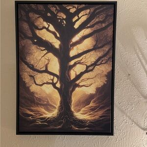Luminous Tree Wall Art Print - Golden & Dark Brown